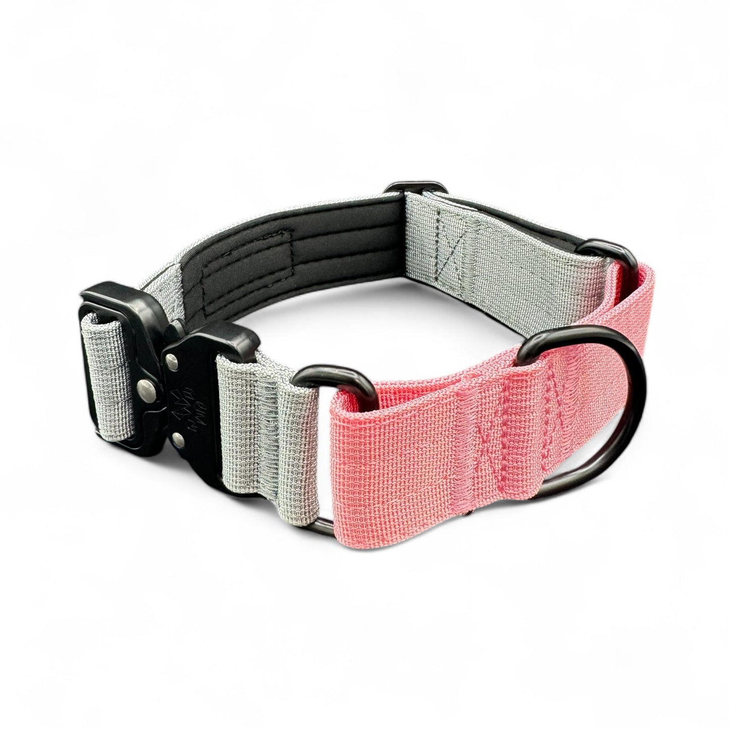 Elegant Gray & Pink Two Tone Martingale Dog Collar